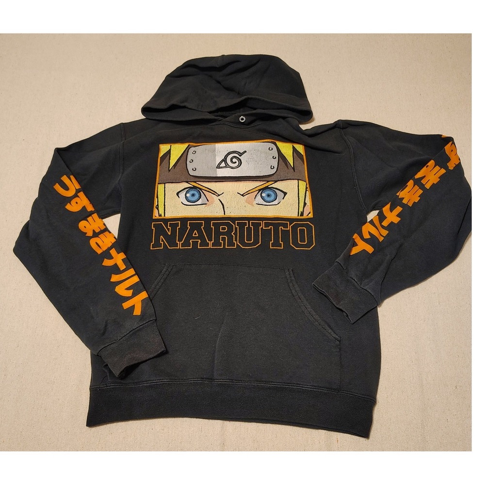 Naruto Shippuden Graphic Hoodie Mens Small Black Anime Streetwear Sweatshirt
